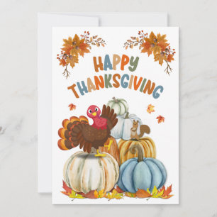 Tarjeta Festiva Pavo lindo y calabazas retro Feliz Día de Acción d