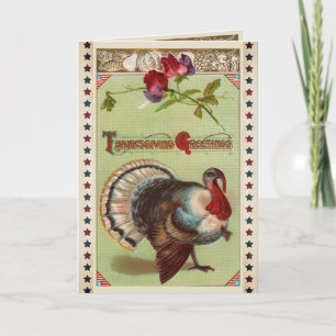 Tarjeta Festiva Pavo Patriótico Vintage Saludo de Acción de Grac