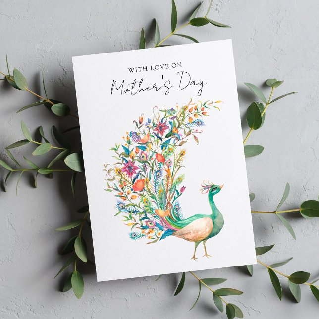 Tarjeta Festiva Pavo Real Acuarela Con Amor En El Día De La Madre (Subido por el creador)