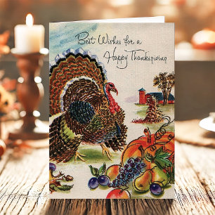 Tarjeta Festiva Pavo Vintage Feliz Día de Acción de Gracias