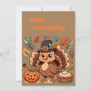 Tarjeta Festiva Pavo y calabaza de dibujos animados lindos de Acci