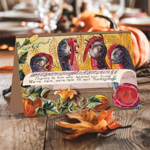 Tarjeta Festiva Pavos de Acción de Gracias indultados Vintage