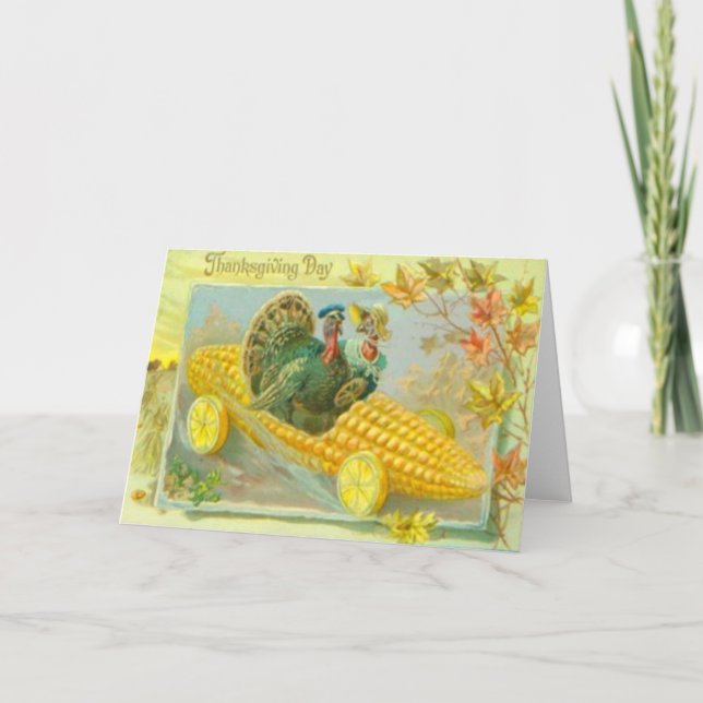 Tarjeta Festiva Pavos En Un Coche De Maíz (Anverso)