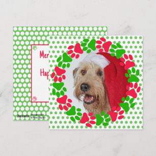 Tarjeta Festiva Paw de perro imprime la foto de la corona roja y v