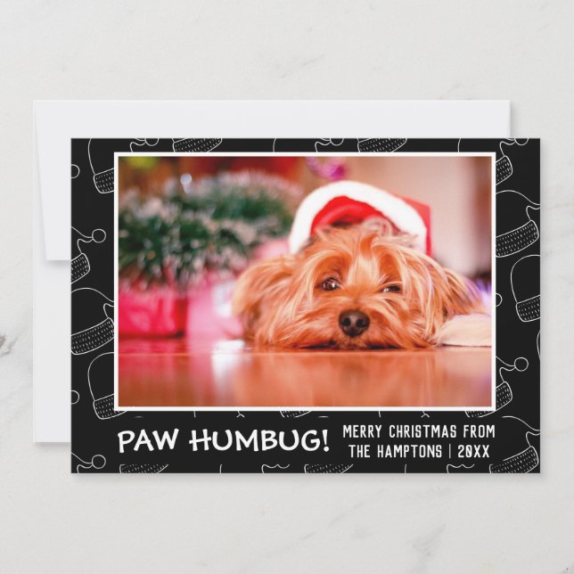 Tarjeta Festiva Paw Humbug Mascota Foto de Black (Anverso)