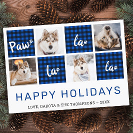 Tarjeta Festiva Paw La La La Blue Buffalo Plaid Mascota Collage de