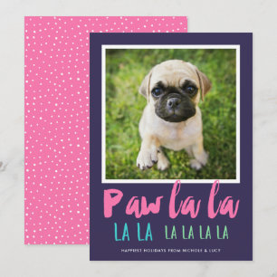Tarjeta Festiva Paw La La Mascota foto Navidades modernos rosados