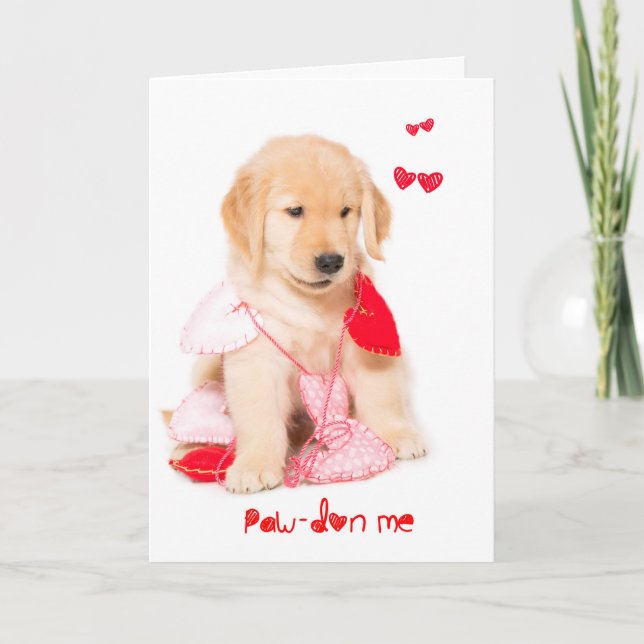 Tarjeta Festiva Pawdon Me Golden Retriever Puppy Valentine (Anverso)