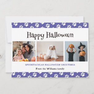 Tarjeta Festiva Paws con Mascota púrpura foto Feliz Halloween