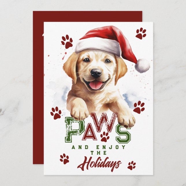 Tarjeta Festiva Paws disfrutan las vacaciones Labrador Santa Hat X (Anverso / Reverso)