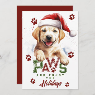 Tarjeta Festiva Paws disfrutan las vacaciones Labrador Santa Hat X