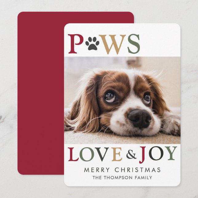 Tarjeta Festiva Paws Love Joy Mascota Photo Holiday Card (Anverso / Reverso)