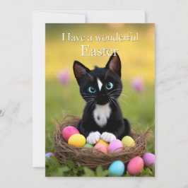 Tarjeta Festiva Paws, Pastels & Purrs: El nido de Pascua de Felini