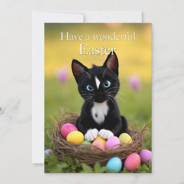 Tarjeta Festiva Paws, Pastels & Purrs: El nido de Pascua de Felini (Anverso)
