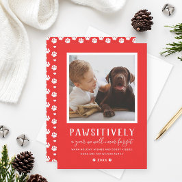 Tarjeta Festiva Pawsitively Unforgettable Year Red Puppy Dog Photo