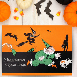 Tarjeta Festiva Payaso Retro Vintage Niña Halloween Personalizado