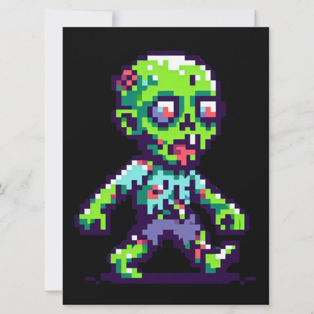 Tarjeta Festiva Payaso zombie divertido de 8 bits de Halloween  (Anverso)