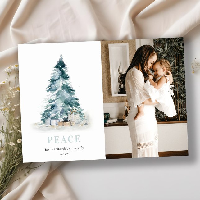 Tarjeta Festiva Paz acuarela Pine Christmas Tree Gift Photo (Subido por el creador)