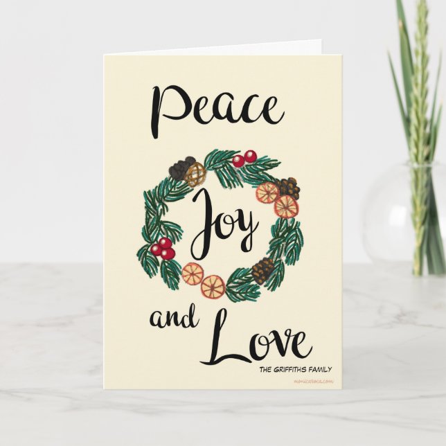 Tarjeta Festiva Paz, alegría y amor. ¡Personalizable (Anverso)