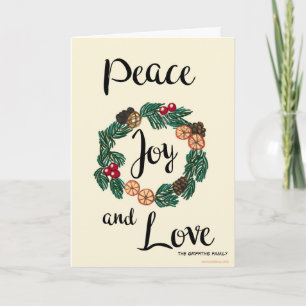 Tarjeta Festiva Paz, alegría y amor. Personalizable