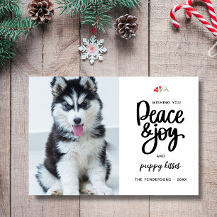 Tarjeta Festiva Paz, alegría y besos de cachorro, 2 Personalizados