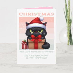 Tarjeta Festiva Paz Alegría y Catnip Foto divertida de gato Navide