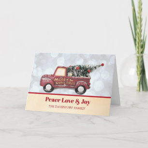 Tarjeta Festiva Paz Amor & Alegría Camioncito Rojo con Árbol de Na