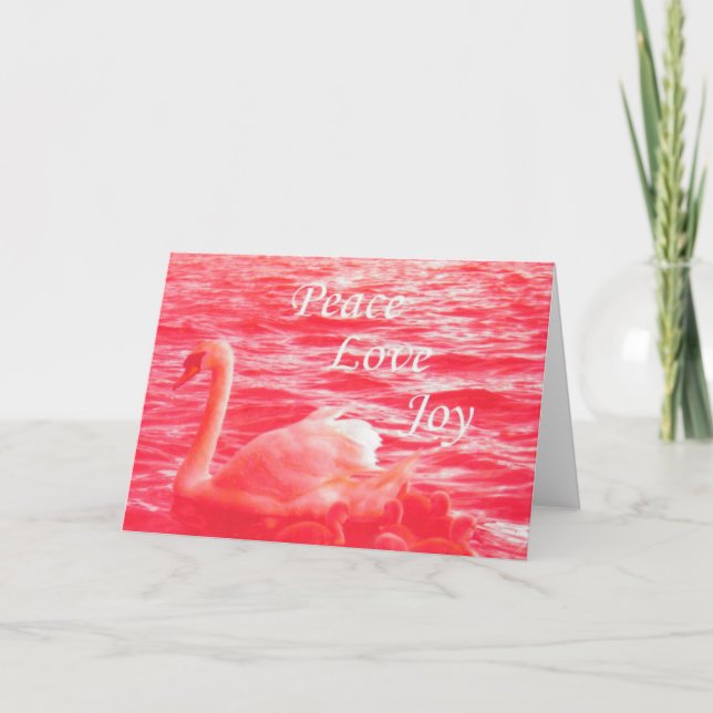 Tarjeta Festiva paz amor alegría cisnes rosados (Anverso)