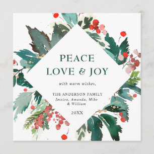 Tarjeta Festiva Paz Amor & Alegría Feliz Saludo Navideño