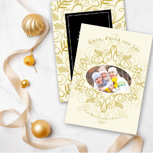 Tarjeta Festiva Paz Amor Alegría Festividad Foliage Deco Foto