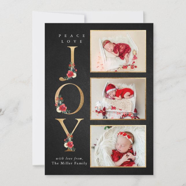 Tarjeta Festiva Paz Amor Alegría Festivo Invierno Floral Bayas Fot (Anverso)