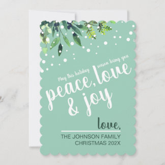 Tarjeta Festiva Paz Amor Alegría Nevado Verdor Clásico Menta Perso