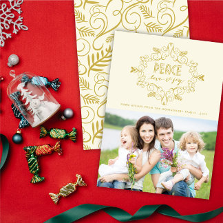 Tarjeta Festiva Paz Amor Alegría Oro Vintage Decoración Foliage Fo