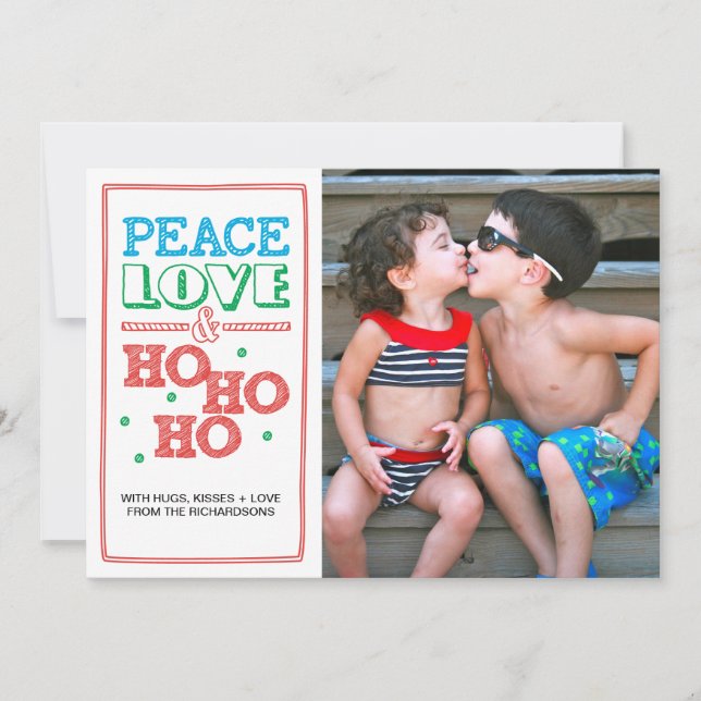 Tarjeta Festiva Paz, amor, Ho Ho Ho (Anverso)