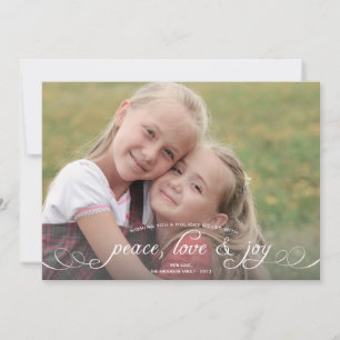 Tarjeta Festiva Paz, Amor, Joy Holiday Photocard - Rojo