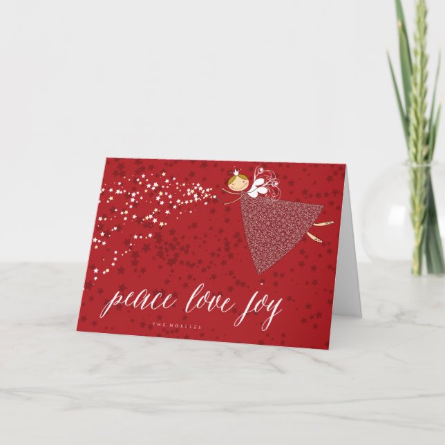 Tarjeta Festiva Paz Amor Joy Snowflakes Navidades mágicos Hadas (Anverso)