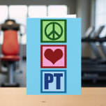 Tarjeta Festiva Paz Amor PT Terapia Física<br><div class="desc">Un lindo Navidad regalo fisioterapeuta con un signo de paz verde bonito,  corazón rojo,  y el PT en azul para terapia física. Compra este regalo para tu terapeuta físico favorito.</div>