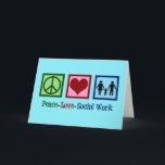 Tarjeta Festiva Paz Amor Trabajo Social<br><div class="desc">El trabajo social de Peace Love. Un lindo regalo de Navidades de trabajadores sociales con una familia que se toma de la mano junto a un signo de paz y corazón. Un bonito diseño para los servicios sociales.</div>