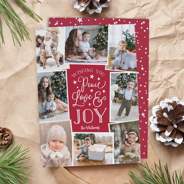 Tarjeta Festiva Paz, amor y alegría | Collage de fotos múltiple (Subido por el creador)