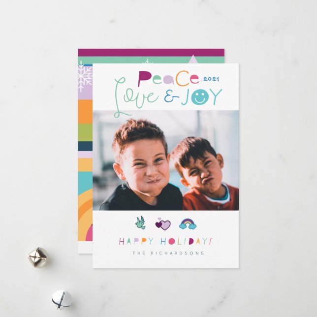 Tarjeta Festiva Paz, amor y alegría, diversión, Navidades brillant (Anverso/Reverso In Situ)