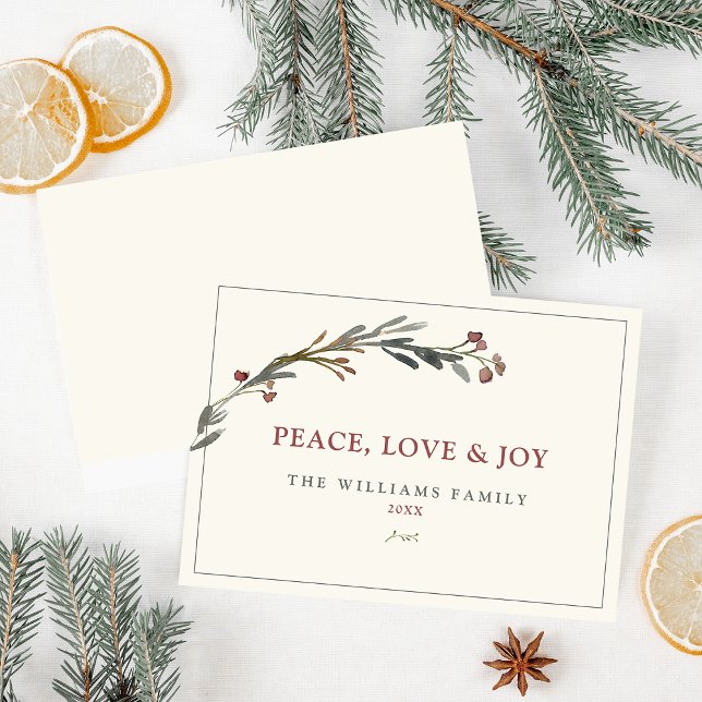 Tarjeta Festiva Paz, amor y alegría, vegetación de las Berries Roj (Subido por el creador)