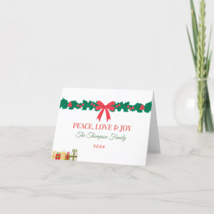 Tarjeta Festiva Paz Amor y Alegría Verde Rojo Vegetación Invernal