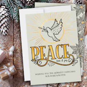 Tarjeta Festiva Paz, amor y alegría, vintage tipografía, amor por 