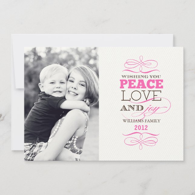 Tarjeta Festiva Paz, amor y cartas de alegría (Anverso)