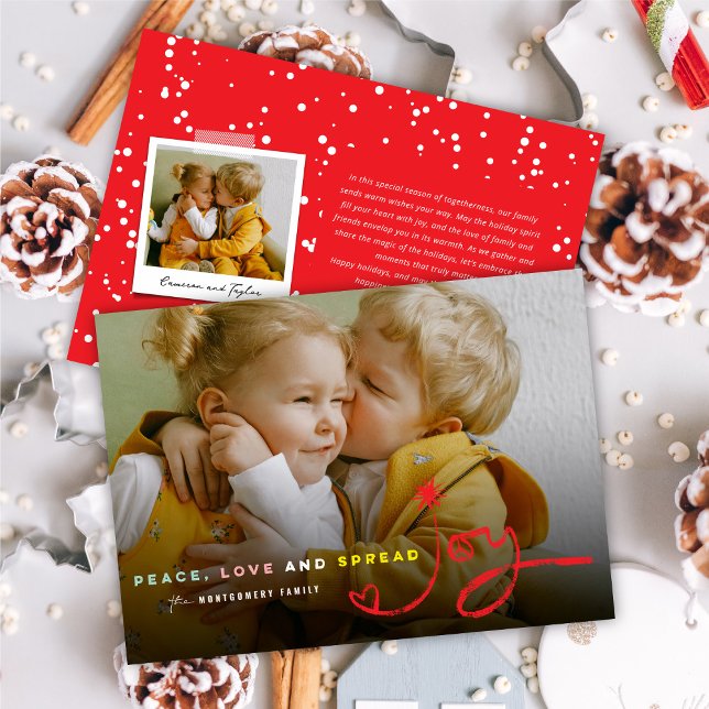 Tarjeta Festiva Paz Amor Y Difundir Joy Typografía Foto Moderna (Subido por el creador)