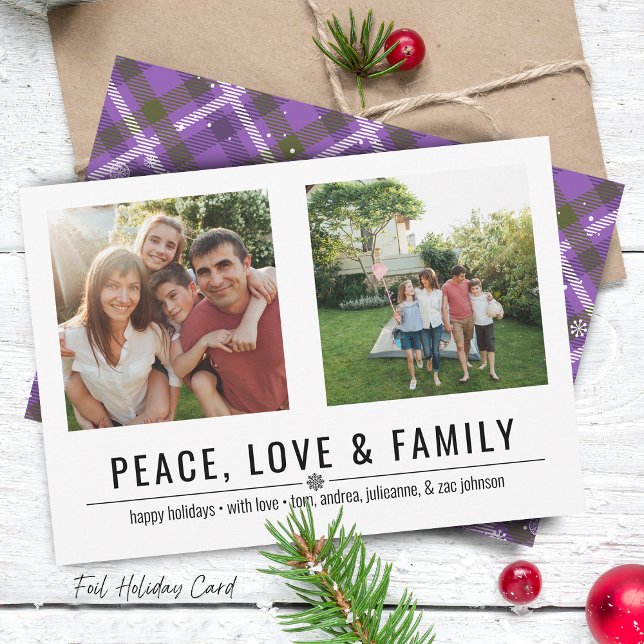 Tarjeta Festiva Paz, amor y familia 2 fotos (Peace Love and Family 2 Photos Holiday Card)