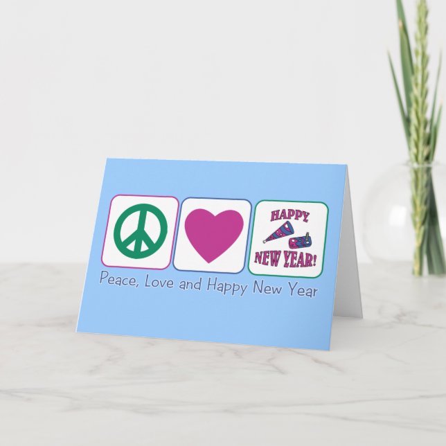 Tarjeta Festiva Paz, amor y Feliz Año Nuevo (Anverso)
