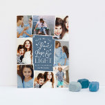 Tarjeta Festiva Paz, amor y luz | Collage de fotos Hanukkah<br><div class="desc">La hermosa tarjeta de fotos de Hanukkah basada en tipografía muestra ocho de tus fotos familiares favoritas en un diseño de collage. "Deseándote paz, amor y luz este Hanukkah y siempre" aparece en el centro en una tipografía con letras de mano blanca sobre un fondo azul marino salpicado de estrellas....</div>