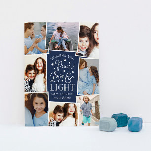 Tarjeta Festiva Paz, Amor y Luz   Colografo de Hanukkah