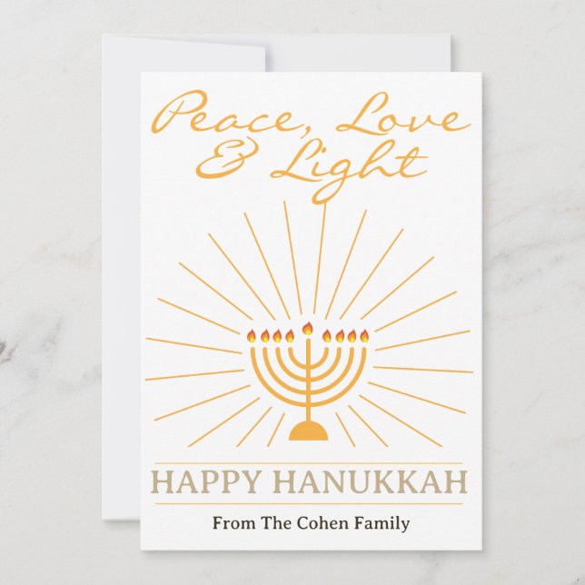 Tarjeta Festiva Paz, amor y luz | Foto de la familia Hanukkah (Anverso)